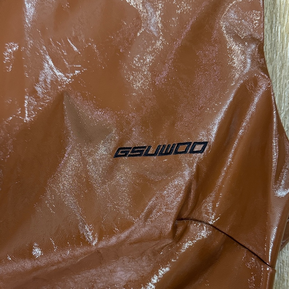 So Real GSUWOO Brown Patent Faux Leather Asymmetrical Tank Top size Small - Picture 3 of 10